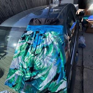 Strapless Floral Print Dress in Teal and Black